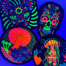 Load image into Gallery viewer, Blacklight Dark Blacklight Jellyfish Velvet Patch - Amp Up Your Wardrobe with Trippy, Eye-Catching Fluorescent Thread Magic
