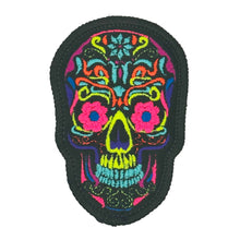 Load image into Gallery viewer, Blacklight Dark Blacklight Sugar Skull Velvet Patch - Amp Up Your Gear with Trippy, Eye-Catching Fluorescent Thread Magic
