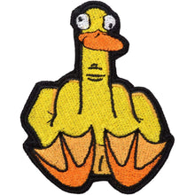 Load image into Gallery viewer, Duck You goofy animated middle finger 3.5 inch fully embroidered patch with hook backing
