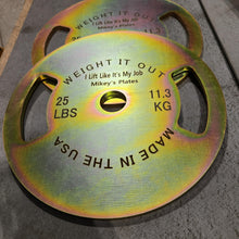 Load image into Gallery viewer, Pre-Order Only: Custom Engraved Solid Steel Calibrated Weight Plate Pairs American Made
