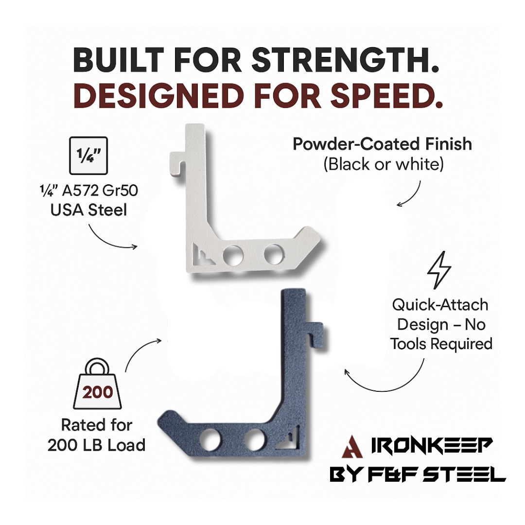 IronKeep QuickHang Storage Hook – ¼” USA Steel Quick-Attach Rack Hook for Weight Plates, Bands & Cable Attachments IronKeep QuickHang Storage Hook – ¼” USA Steel Quick-Attach Rack Hook for Weight Plates, Bands & Cable Attachments