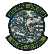 Load image into Gallery viewer, Tactical Possum Street Cat Collection - High Speed - Low Drag - Live Fast - Eat Trash - 3" Embroidered/Sublimated Patch
