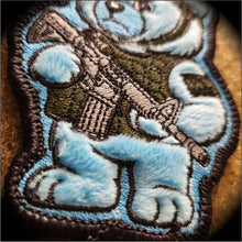 Load image into Gallery viewer, Zero Fucks Bear - IDFC BEARS - 4" Fuzzy Embroidered Patch - Blue
