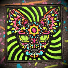 Load image into Gallery viewer, Blacklight Cat Velvet Patch - Amp Up Your Wardrobe with an Trippy, Eye-Catching Fluorescent Thread Magic
