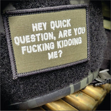 Load image into Gallery viewer, As Seen on Socials - "Hey Question, Are You Fucking Kidding Me?" - 2x3 Patch - Olive Drab w/White
